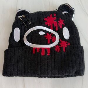 Black Gloomy Goth, Emo, Punk Bear Bloody Beanie Hoodie with Safety Pin Ear